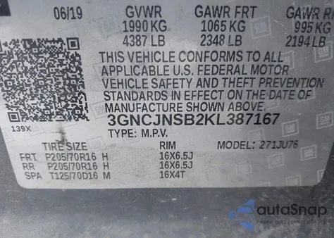 2019 Chevrolet Trax Ls from USA, damaged, VIN 3GNCJNSB2KL387167